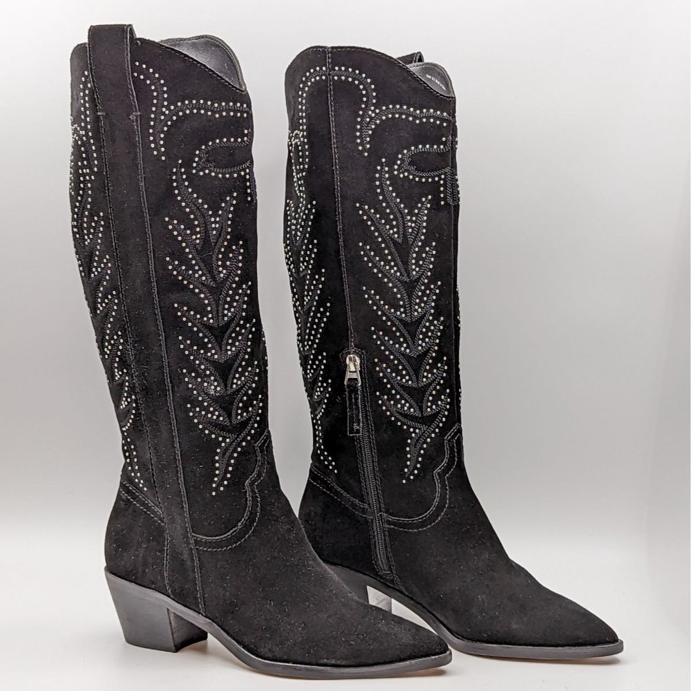 Dolce Vita Wmn Solei Studded Western Cowgirl Leather Black Suede Boots Size 8.5